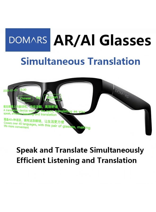 دومرز‌ نظارات Domars AR للترجمة، مترجم فوري يدعم عدة لغات، شاشة عرض متزامنة، نظارات ذكية تحجب الضوء الأزرق مزودة بمكبرات صوت، نظارات بلوتوث مقاومة للماء للاجتماعات والمناقشات والسفر والأعمال والدراسة - Image 1